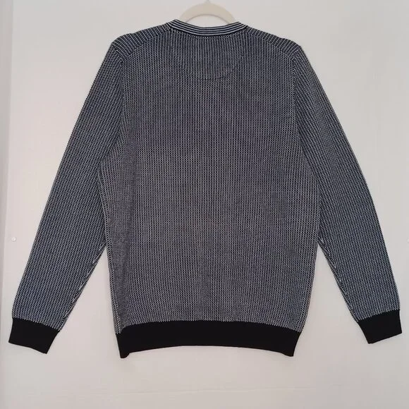 Men's Michael Strahan Black and White Small Checkered Wool Blend Sweater - Picture 2 of 7